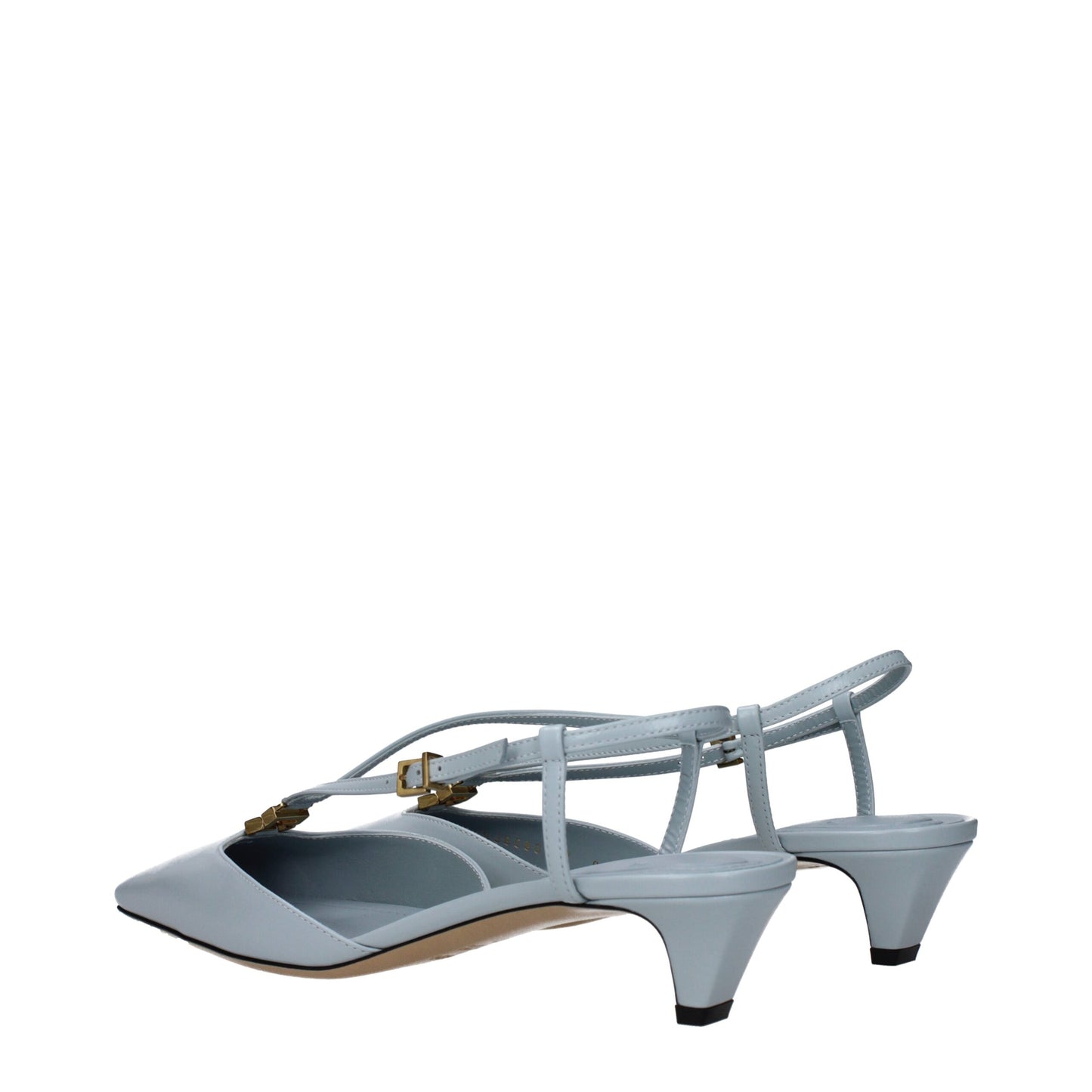 Fendi Light Blue Leather Flat Sandals