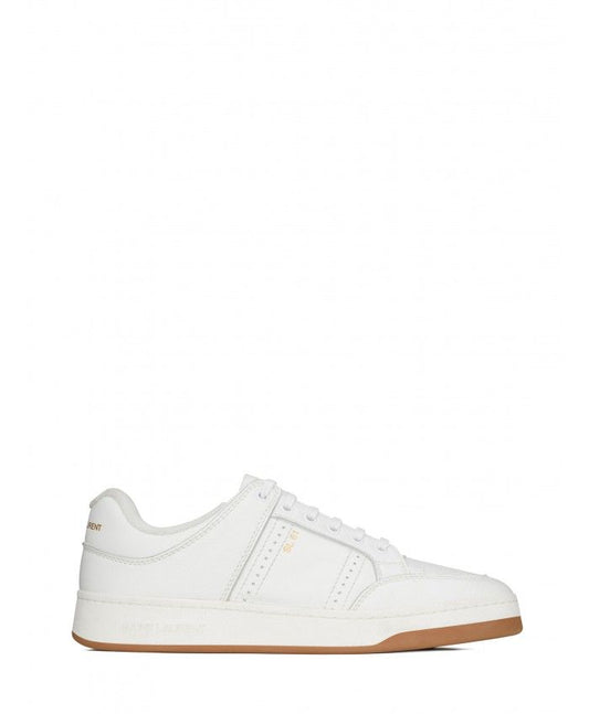 Saint Laurent Sleek White Calf Leather Low-Top Sneakers