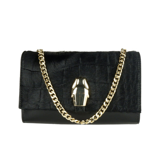 Cavalli Class Black Calfskin Women Crossbody Bag