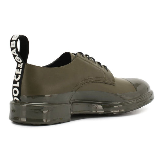 Dolce & Gabbana Elegant Military Green Calfskin Derby Shoes