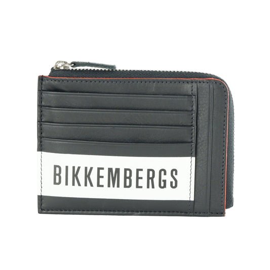 Bikkembergs Sleek Black Card Case with Zipper Pocket