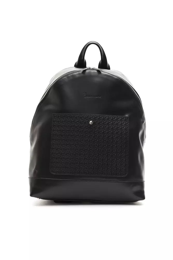 Billionaire Italian Couture Black Leather Men Backpack