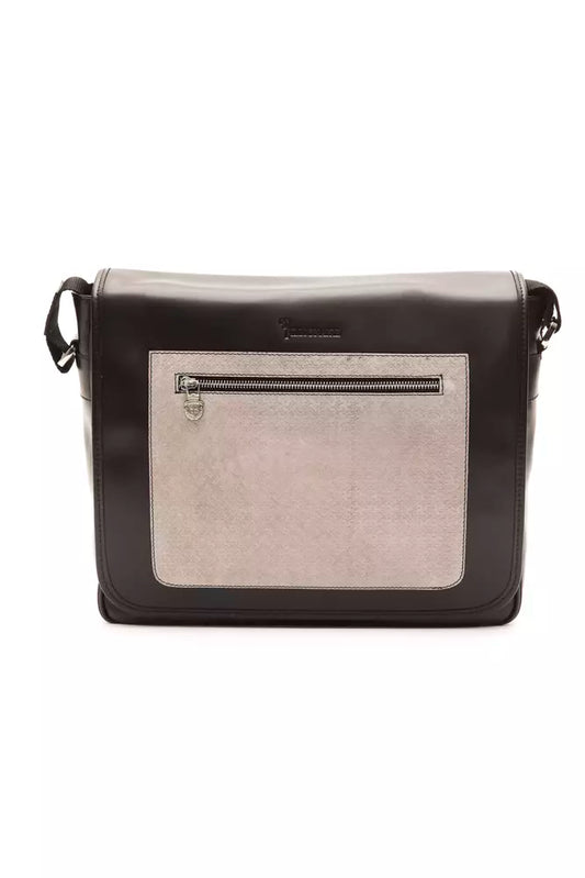 Billionaire Italian Couture Black Leather Men Messenger Bag