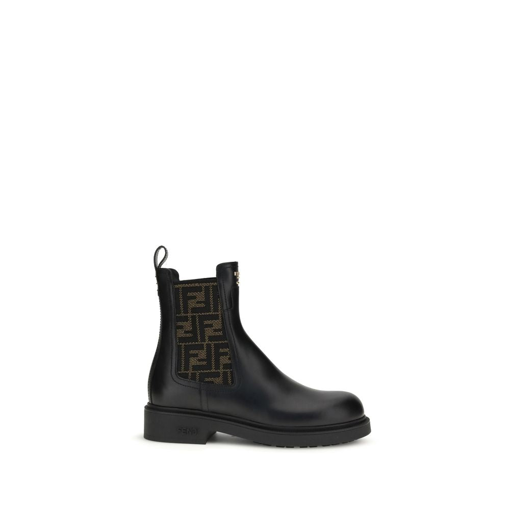 Fendi FF leather and fabric Ankle Boots