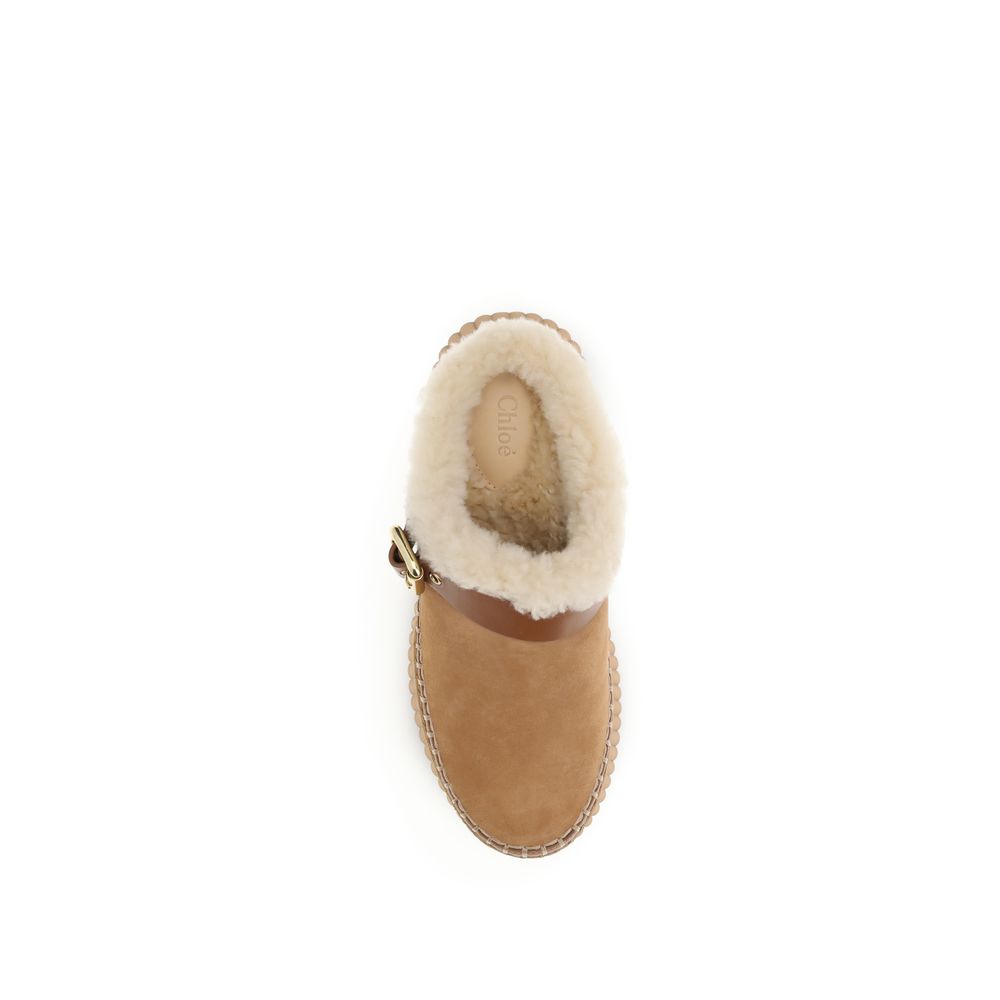Chloé Brown Calf Leather Bos Taurus Mules