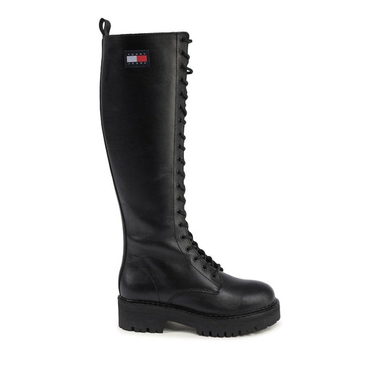 Tommy Hilfiger Black Leather Lace-Up Boots