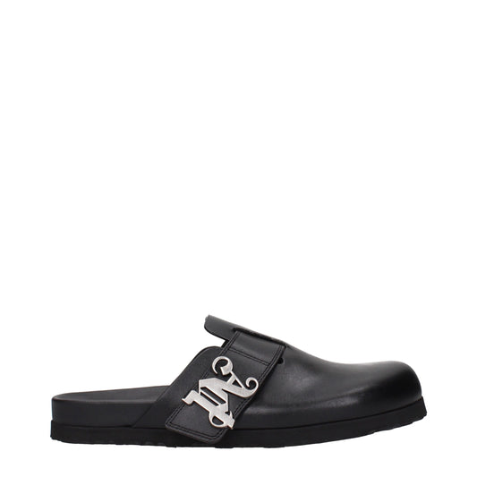 Palm Angels Black Leather Slippers
