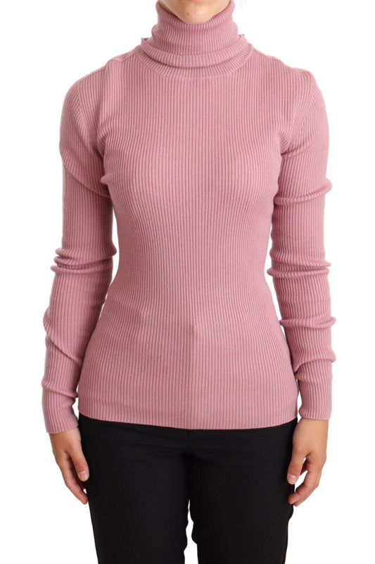 Dolce & Gabbana Pink Virgin Wool Turtle Neck Pullover Sweater