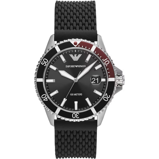Emporio Armani Black Silicone and Steel Quartz Watch