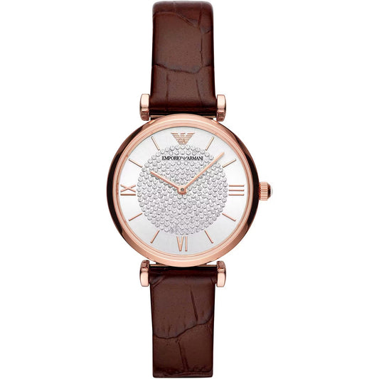 Emporio Armani Brown Steel and Leather Quartz Watch